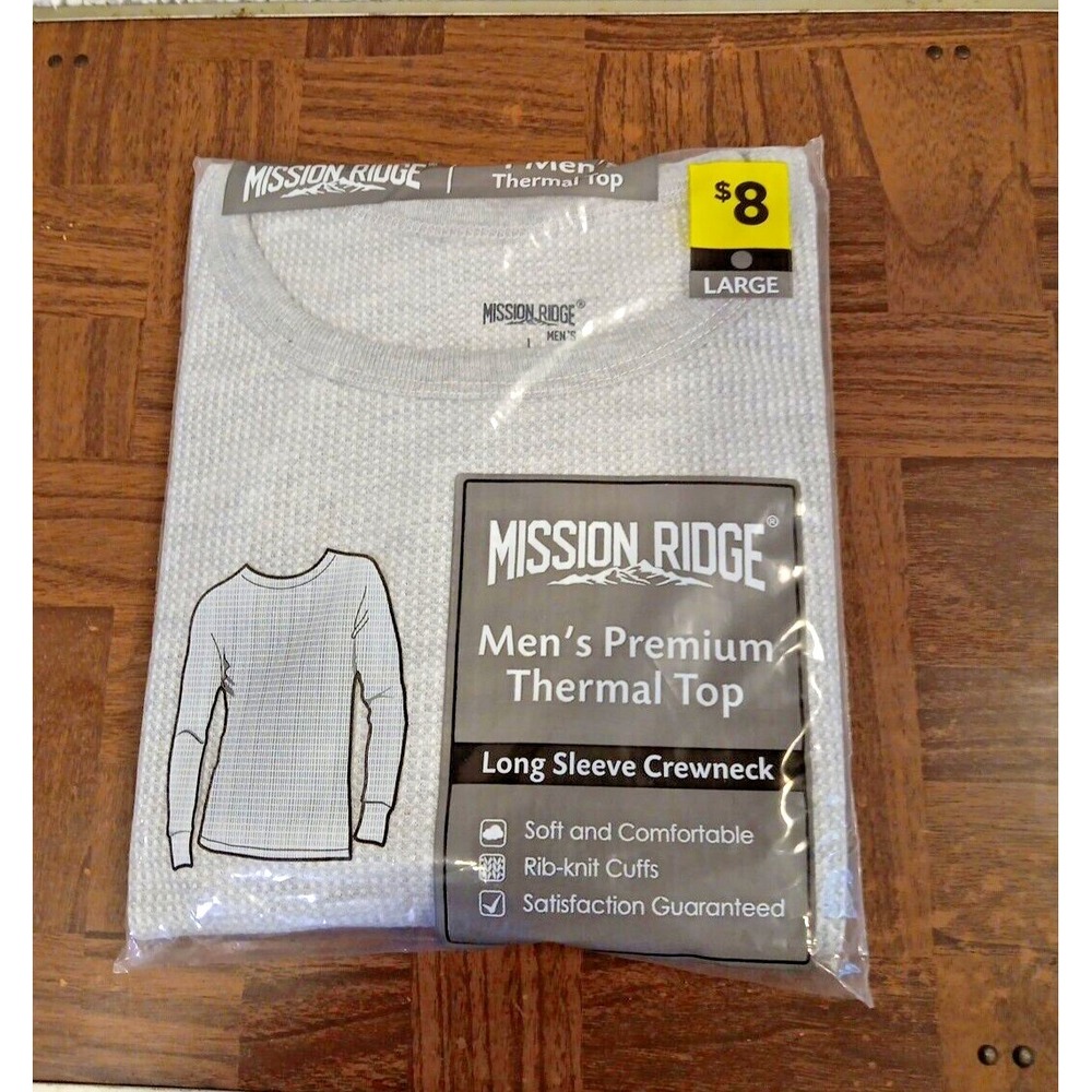 NWT Mission Ridge Mens LARGE Premium‎ Thermal Long Sleeve Crewneck Top